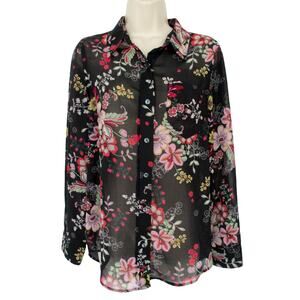 Nanette Lepore Top Womens Small Sheer Retro Floral Cottagecore Spring Blouse